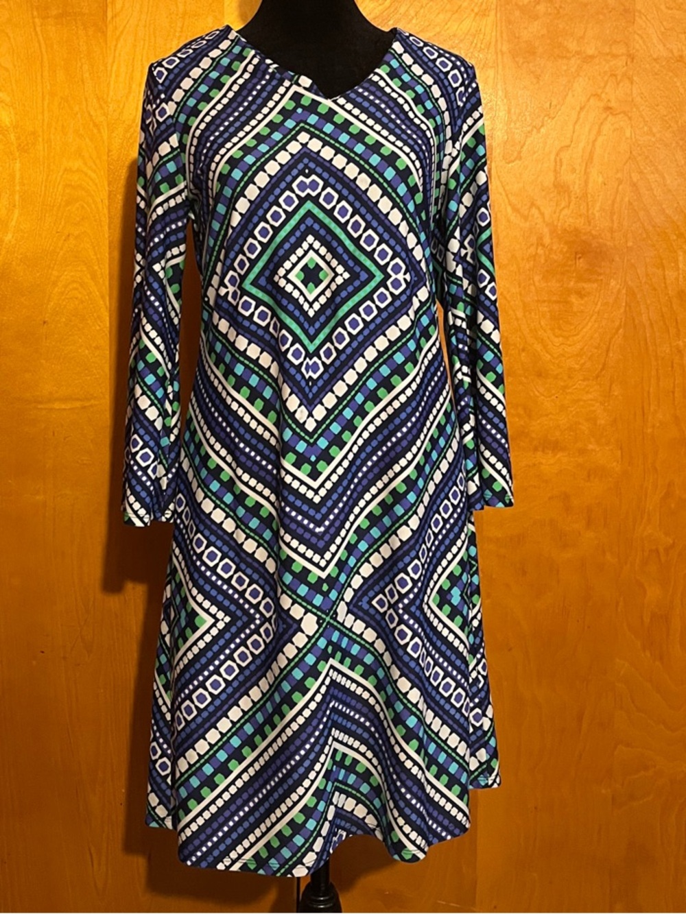 Jude Connally Small Lexi Candy Diamond Blue & Green Geometric V-Neck Dress